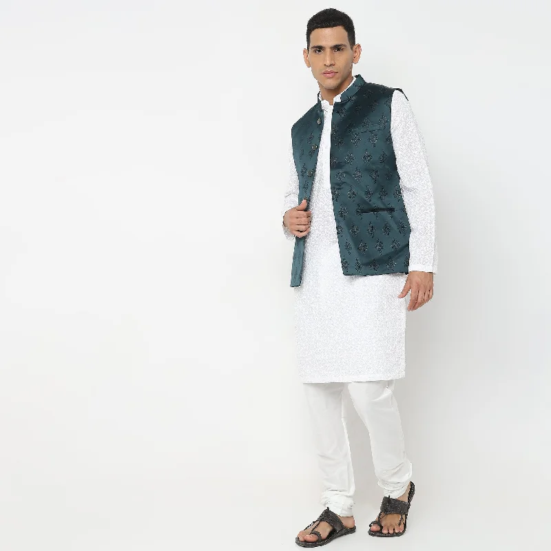 Regular Fit Embroidered Kurta with Chudidar Set