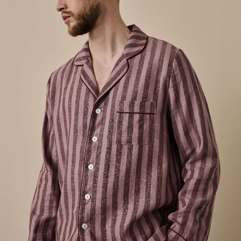 Port Woodrose Striped Linen Tencel Men's Pajama Shirt