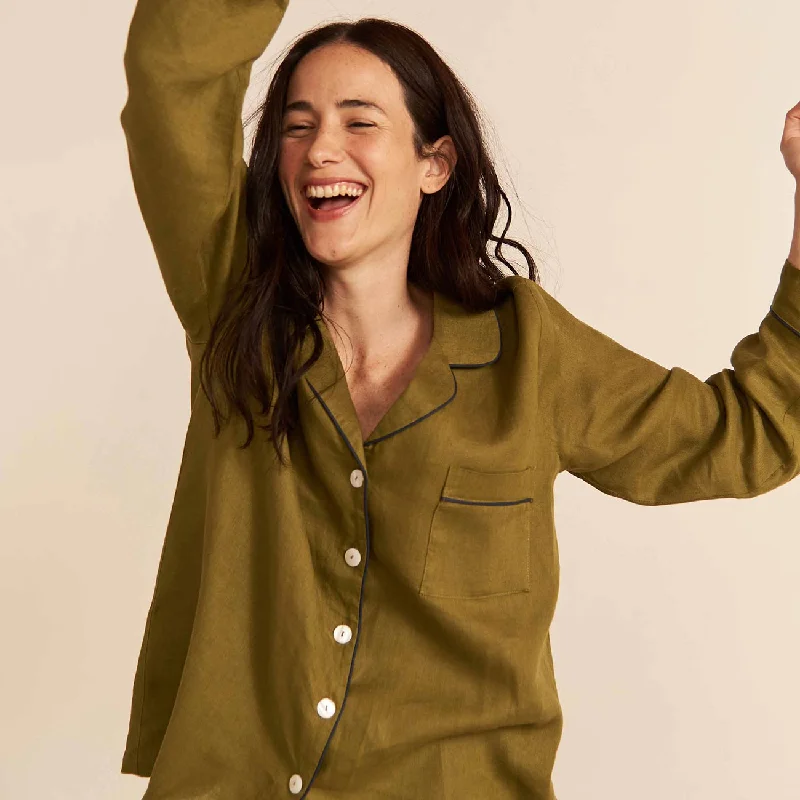 Moss Linen Pajama Shirt