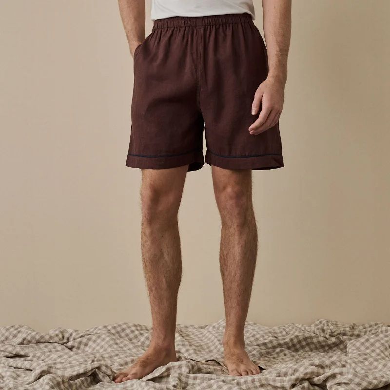 Men's Conker Brown Linen Pajama Shorts