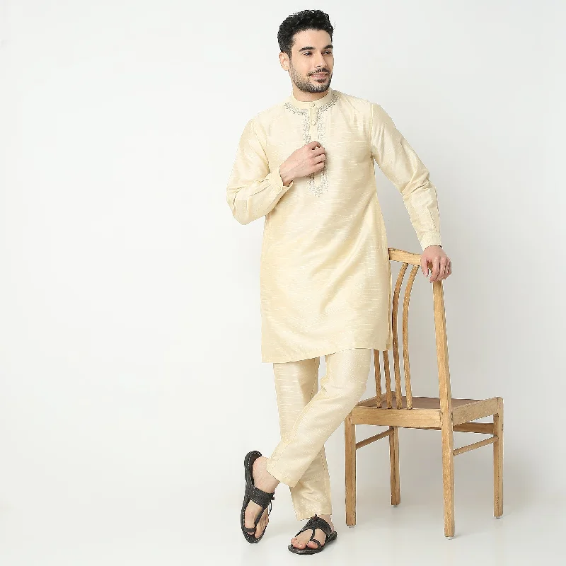 Regular Fit Embroidered Kurta with Pant Set