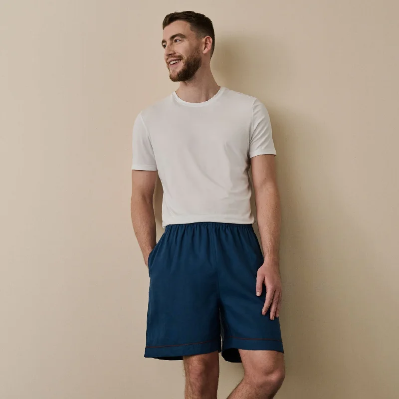 Men's Marine Blue Linen Pajama Shorts