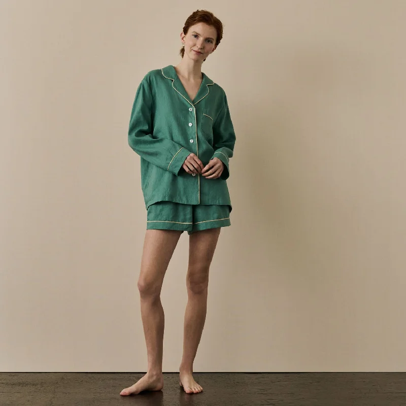 Tranquil Green Linen Pajama Shorts