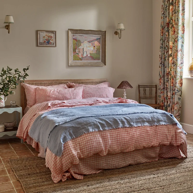 Pink Bloom Gingham 100% Linen Duvet Cover