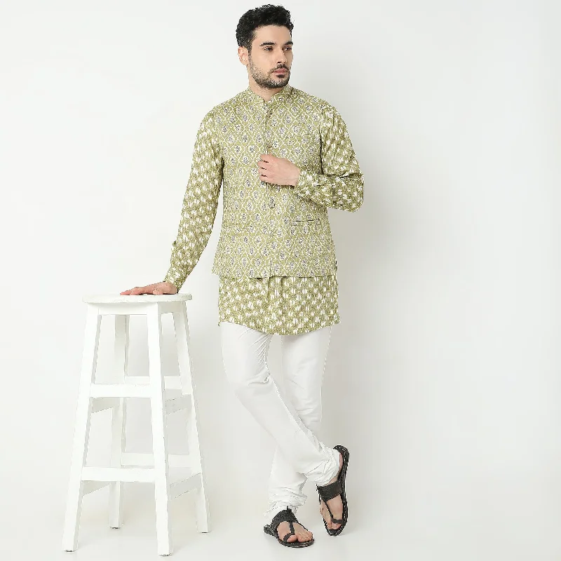 Regular Fit Printed Kurta with Jacket Set