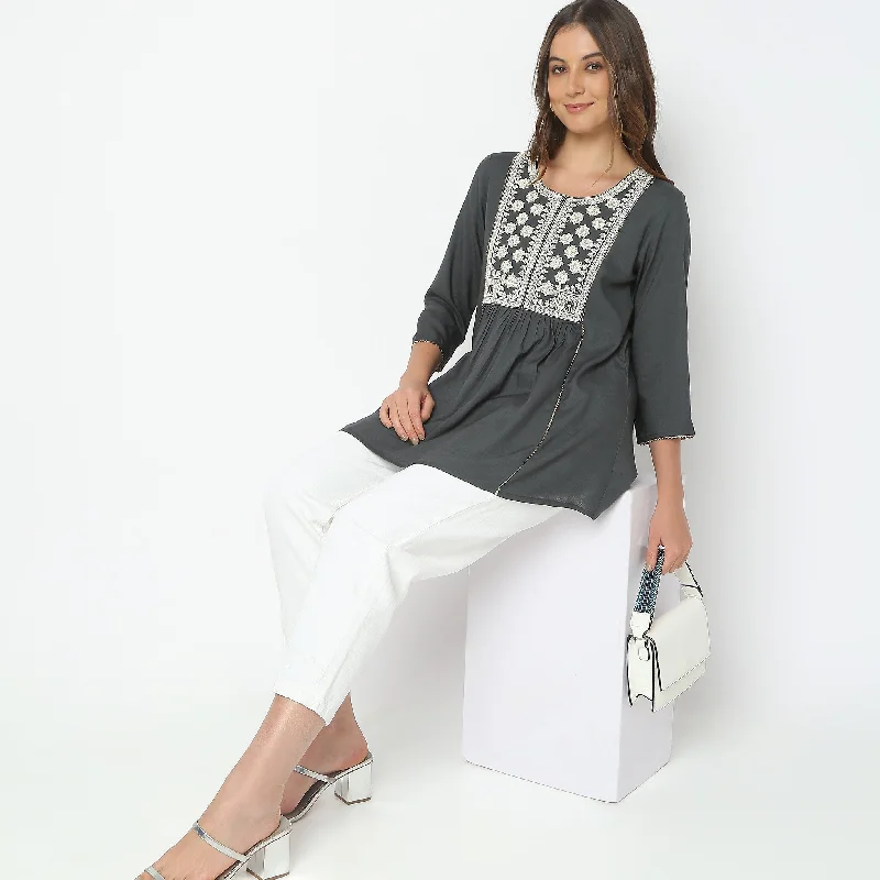 Flare Fit Embroidered Kurta