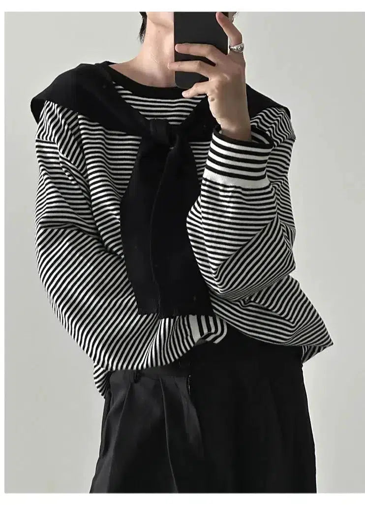 Loose Fit Shawl Striped Sweater