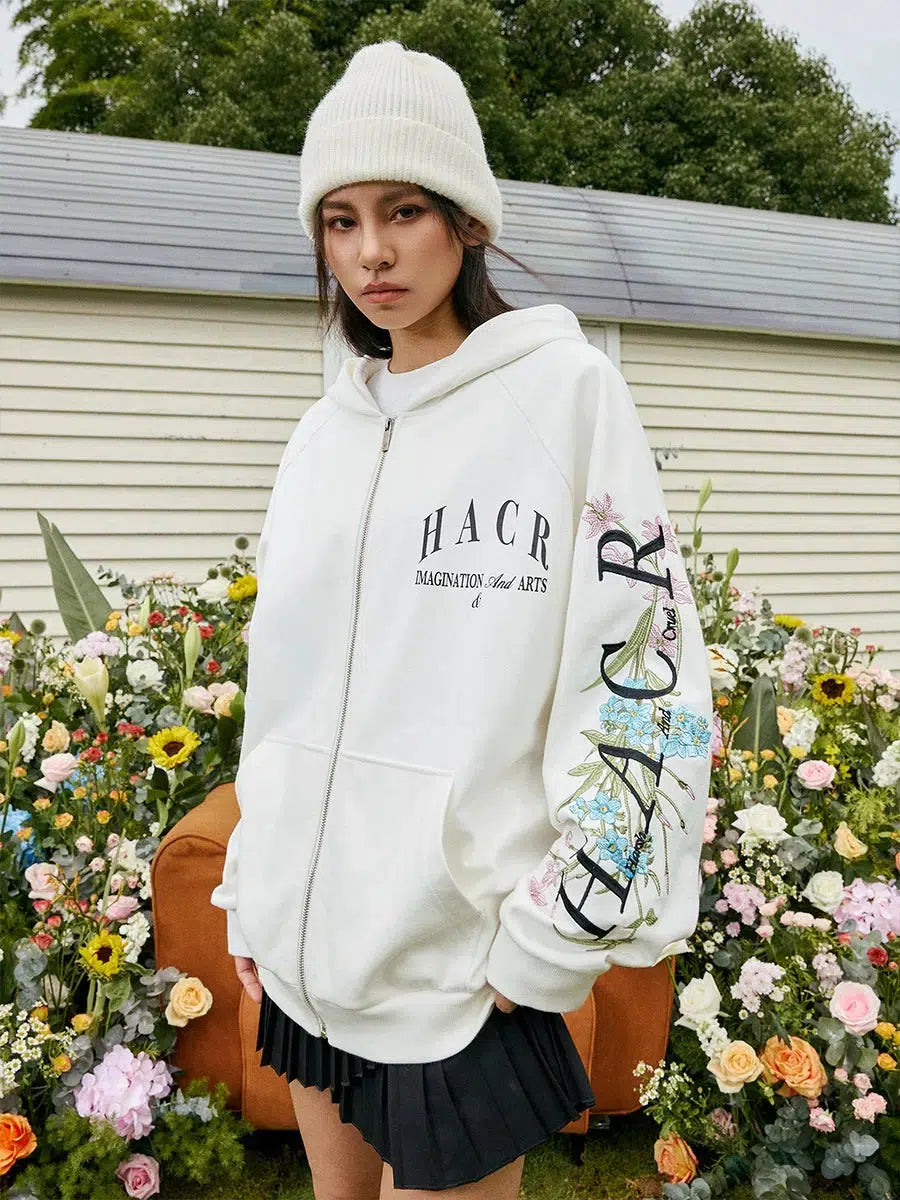 Floral Typography Embroidery Hoodie