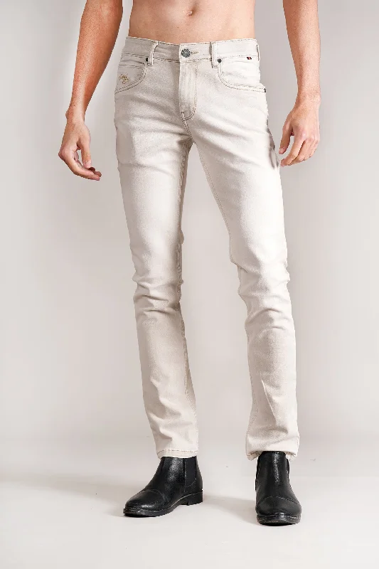 Men's Ultra Narrow Fit Solid Beige Jeans