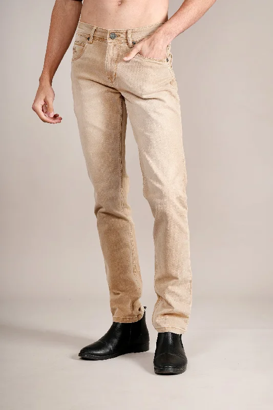 Men's Ultra Narrow Fit Solid Khaki Jeans