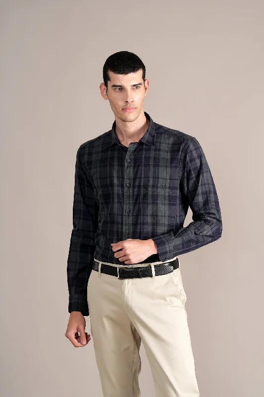 Men's Navy Check Full Sleeves Casual Shirt