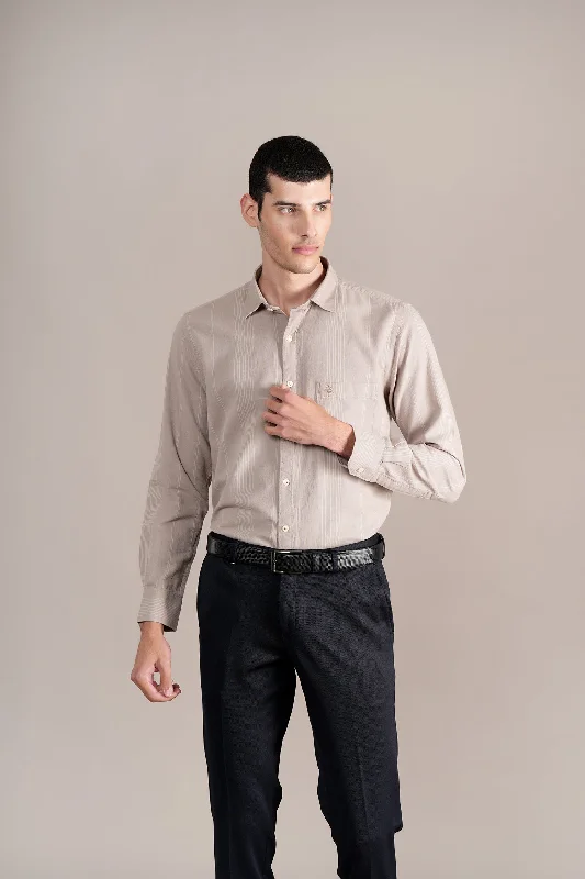 Men's Grey Striped Full Sleeves Casual Shirt