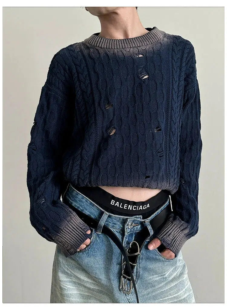 Cropped Ripped Knit Sweater