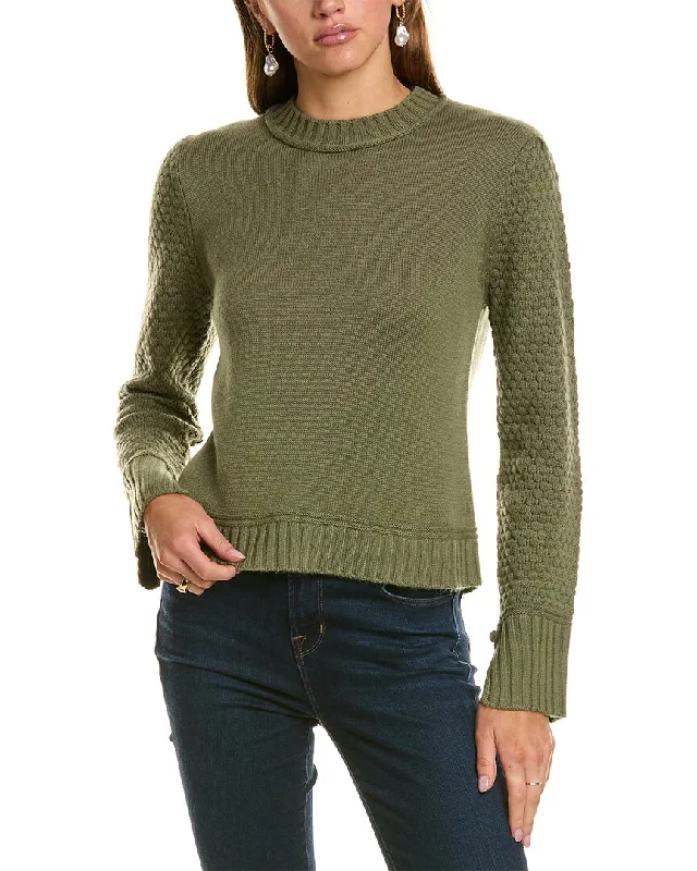 Hannah Rose Raised Diamond Sleeve Wool & Cashmere-Blend Sweater