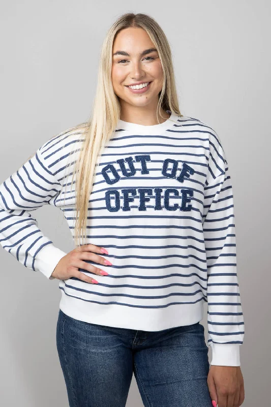 C&C California Arden Out of Office Terry Crewneck Pullover for Women in White/Navy | 89B02977T-X427-NAVY