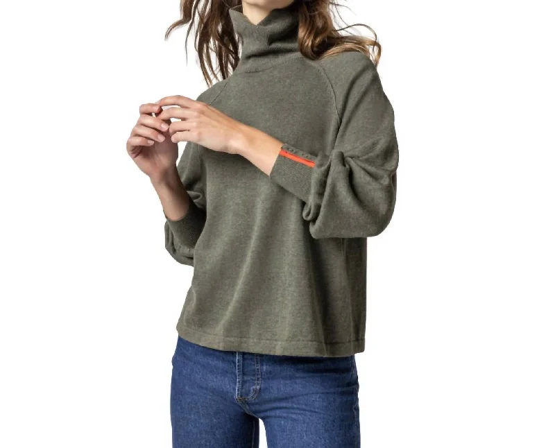 Snap Cuff Turtleneck Sweater In Moss