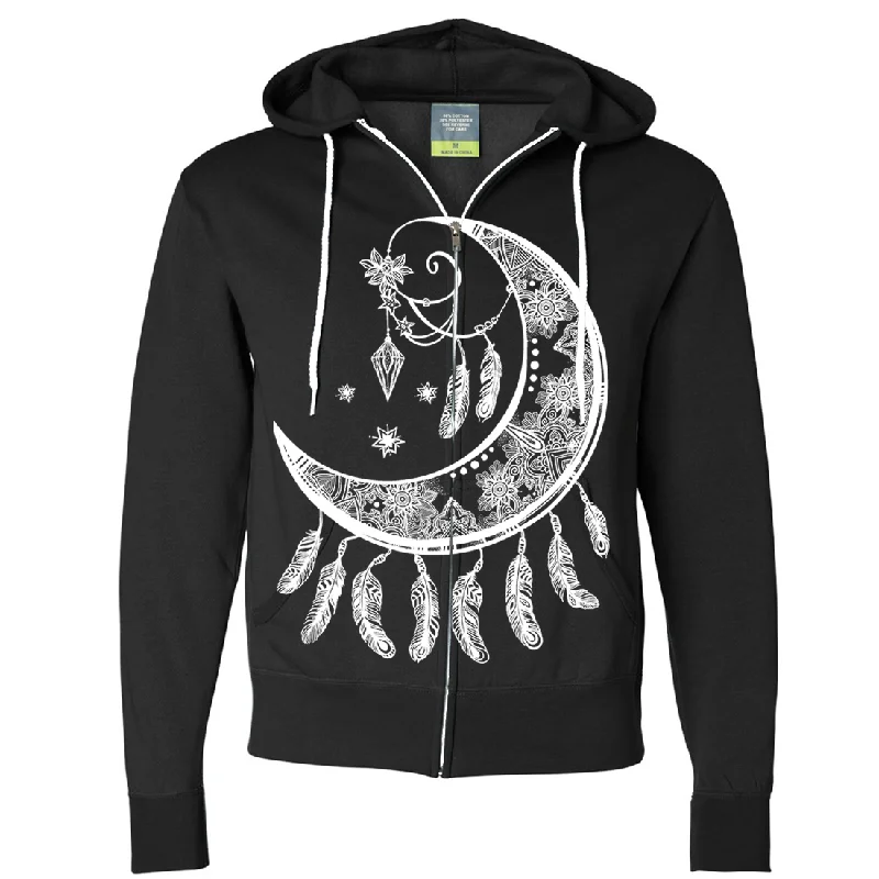 Crescent Moon Dreamcatcher White Zip-Up Hoodie