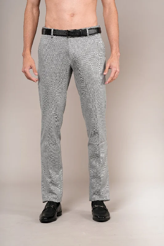 Men's Grey Self Design Non-Pleated Formal Trouser