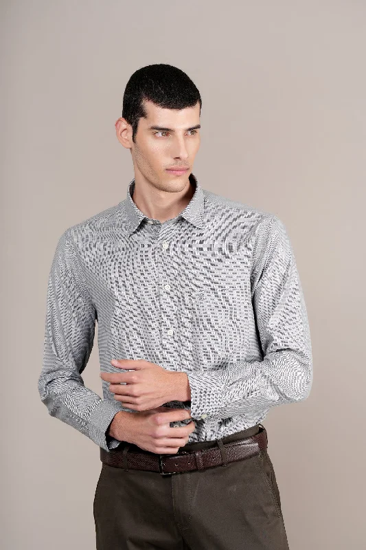 Men's Grey Self Design Full Sleeves Formal Shirt