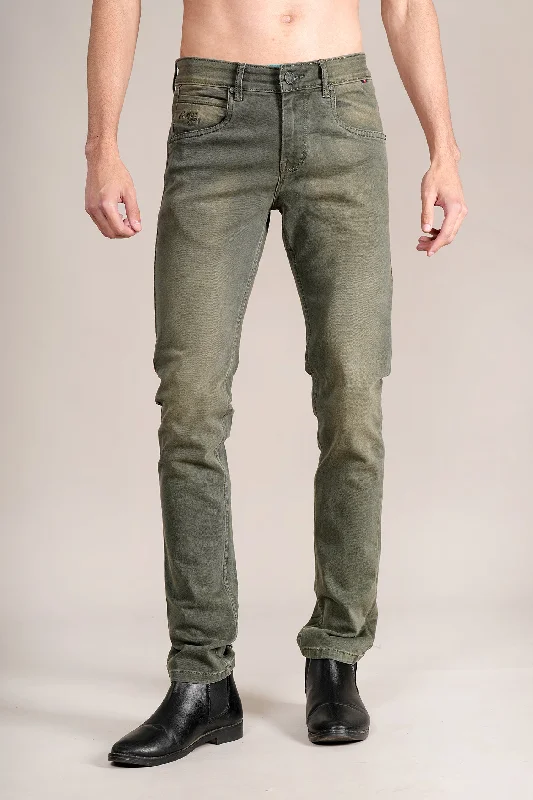 Men's Ultra Narrow Fit Solid Olive Jeans