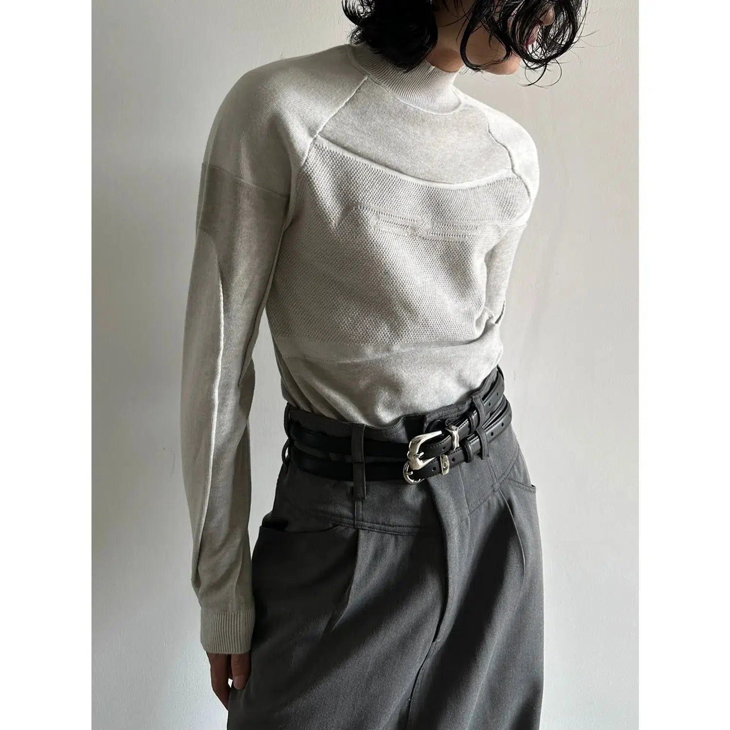 Irregular Stitching Slim High Collar Sweater