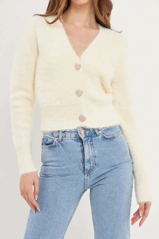 Cora Heart Button Sweater In Cream