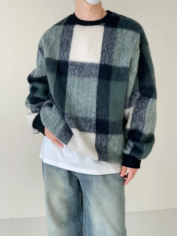 Thick Loose Mohair Plaid Sweater