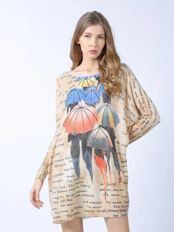 women's stylish midi length loose cartoon printing sweater Top