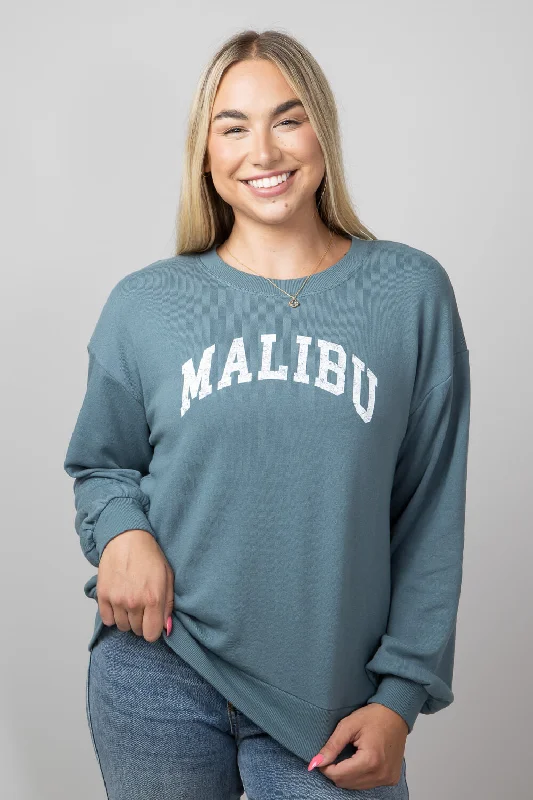 C&C California Millie Malibu Beach Terry Crewneck Pullover for Women in Goblin Blue | 89B02958T-J400-BLUE