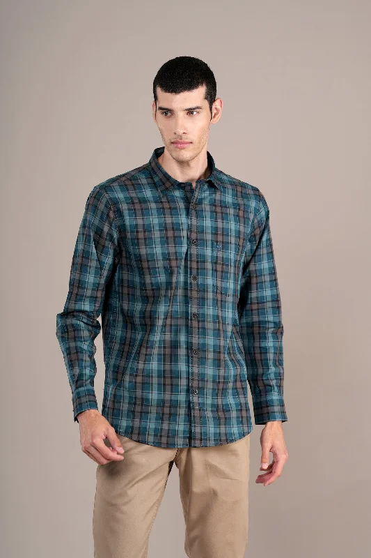 Men's Teal Check Full Sleeves Casual Shirt