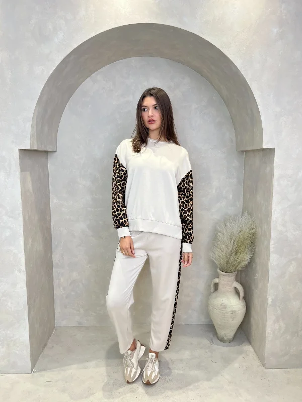 Beige Leopard Print Oversize Sweatshirt