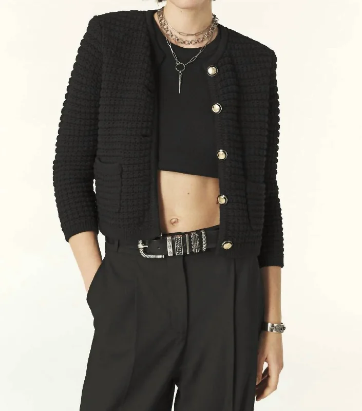 Gaspard Decorative Knit Cardigan In Black