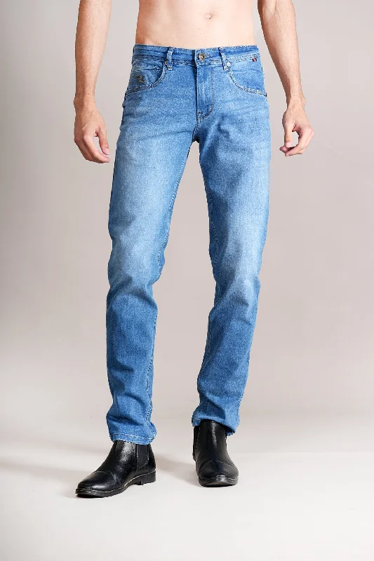 Men's Ultra Narrow Fit Solid Blue Jeans