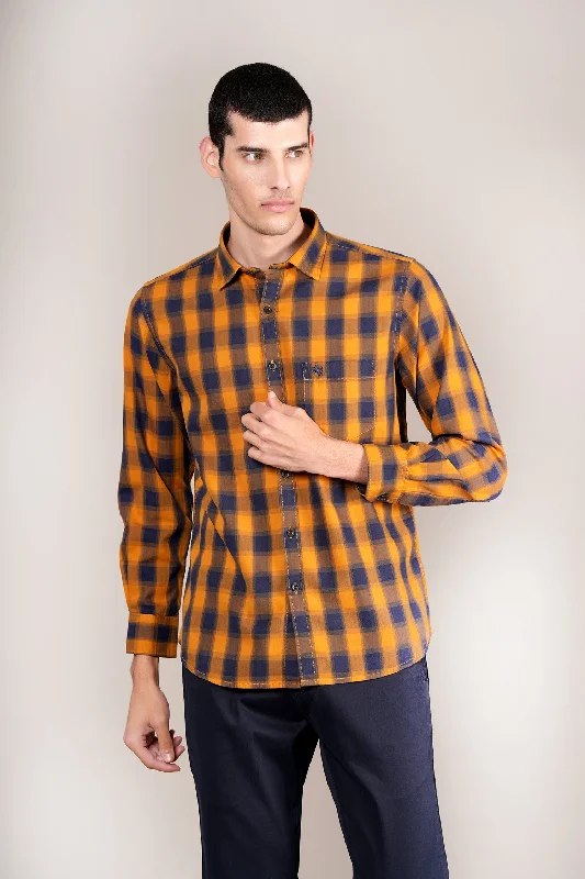 Men's Mustard Check Full Sleeves Casual Shirt