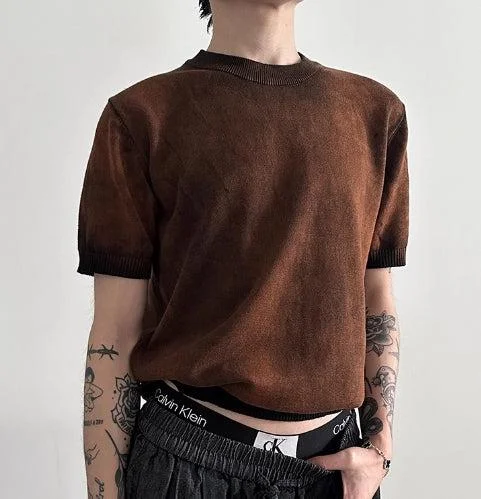 Woolen Gradient Short Sleeve Knit T-shirt