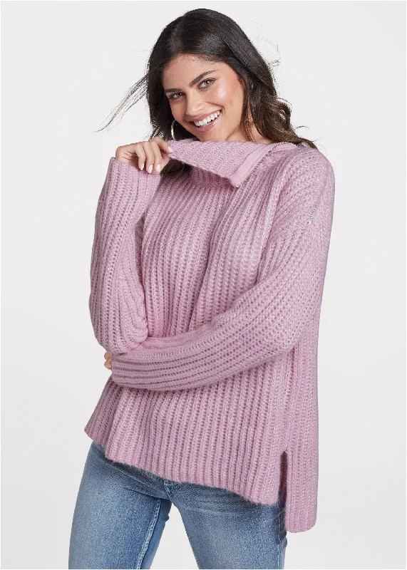 Zipper Detail Sweater - Pink