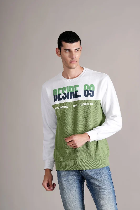 Men's Green Printed Full Sleeves Round Neck T-shirt