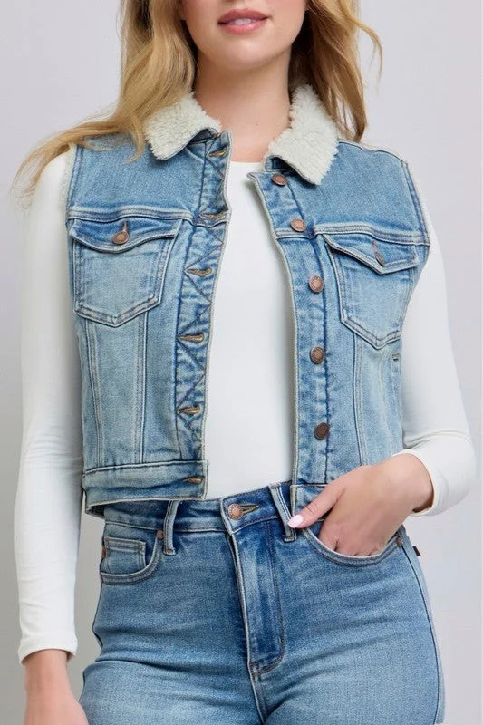 Act Like It Shearling Lined Denim Vest