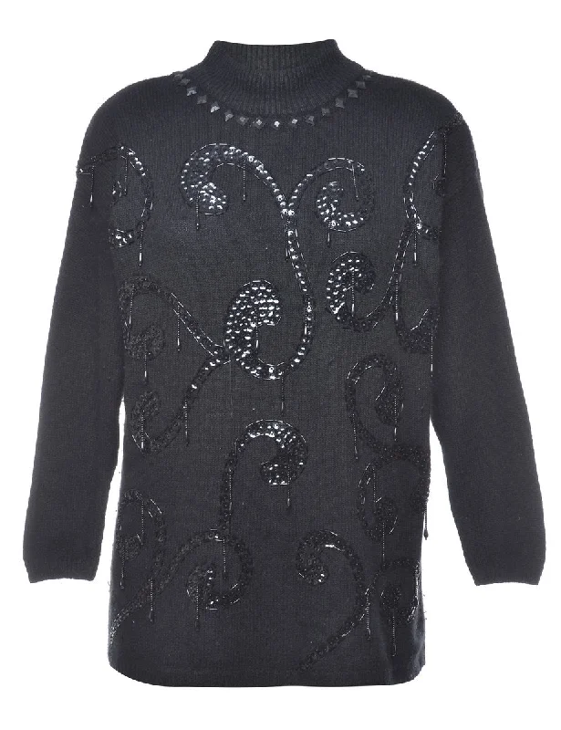 Sequined High Neck Jumper - L