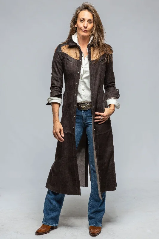 Waggoner Long Hair-On Suede Duster In Dark Chocolate