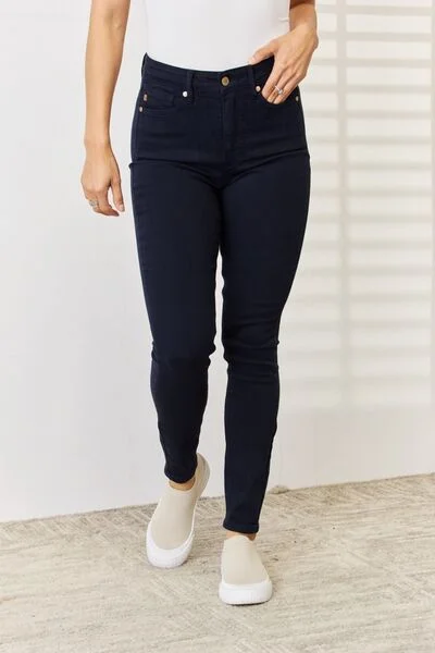 Judy Blue High Waist Garment Dyed Tummy Control Skinny Jeans Navy