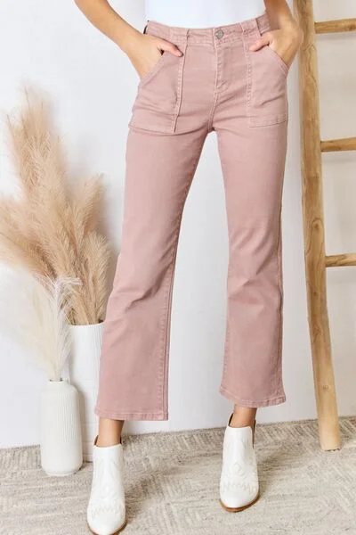 RISEN High Rise Non Distressed Ankle Flare Jeans Mauve