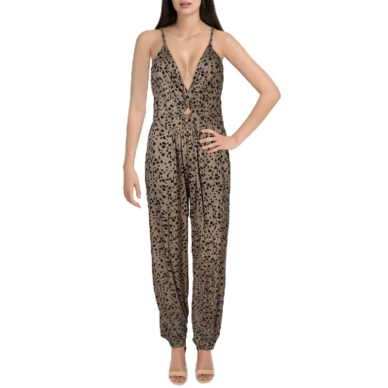 Angie Womens Animal Print Knot-Front Jumpsuit