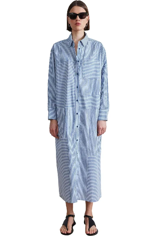 Apiece Apart Alameda Caftan Dress in Blue White Stripes