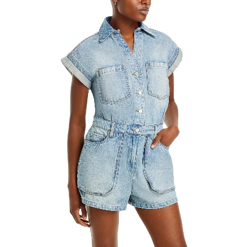 [BLANKNYC] Womens Denim Cuff Sleeves Romper