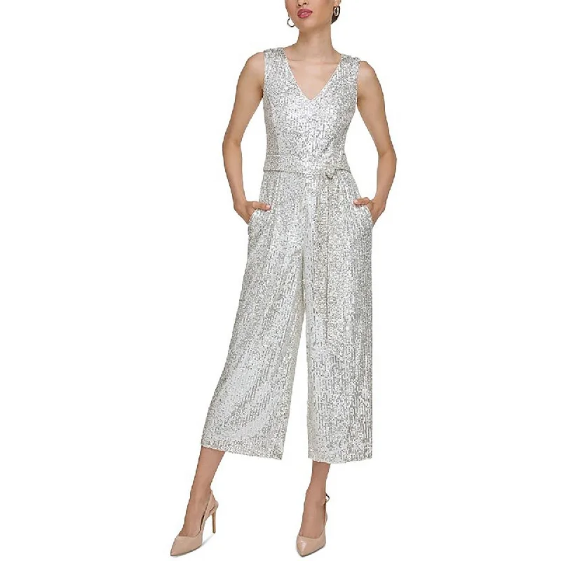 Calvin Klein Womens Sequined Cropped Jumpsuit