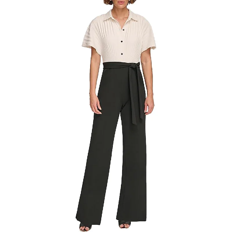 DKNY Womens Pleated Wide Leg Jumpsuit