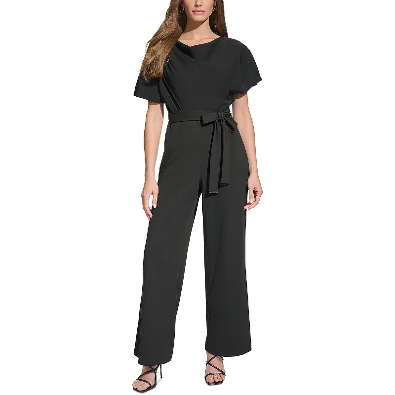 DKNY Womens Ruched Cowl Neck Jumpsuit