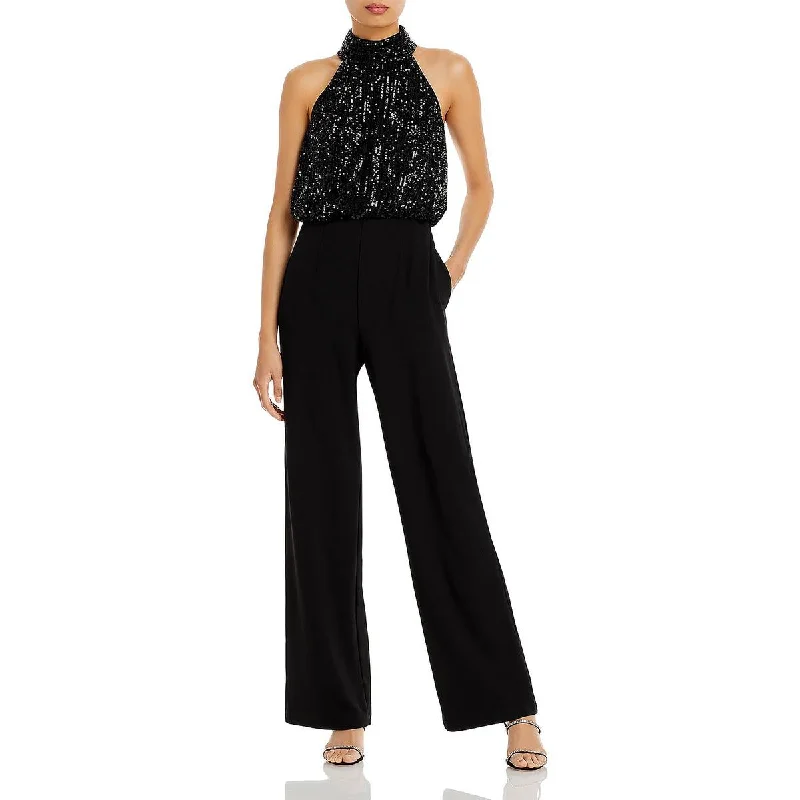 Eliza J Womens Sequined Halter Jumpsuit