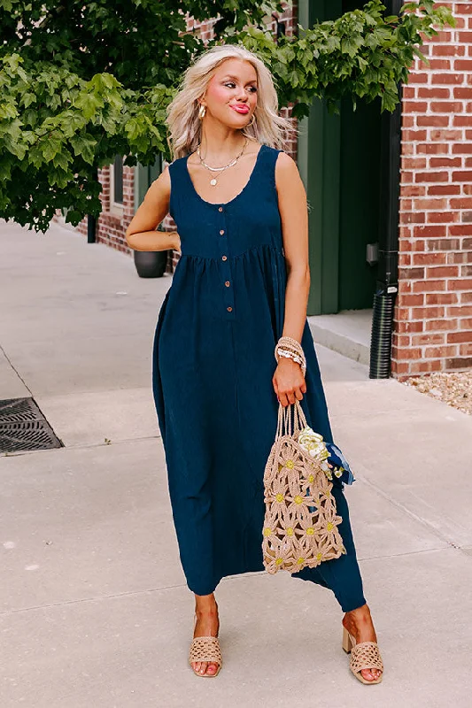 Fall Into Happiness Jumpsuit in Navy